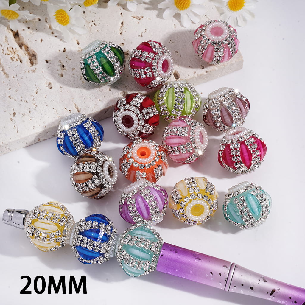 UV Coated Pumpkin Shape Leaf Rhinestones, Clear Crystals & White Pearl Chains Round Acrylic Beads 20mm Random Mix