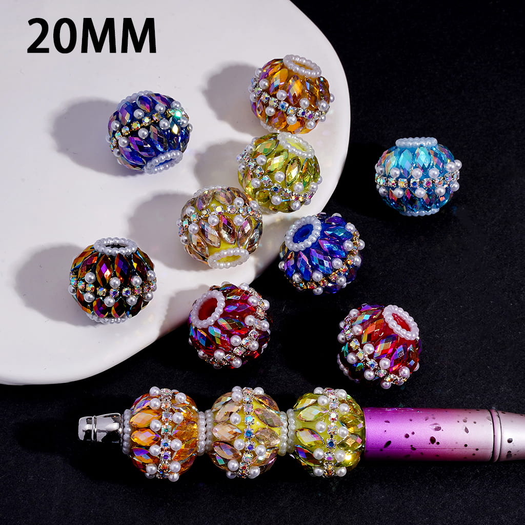 Cut Double-Layer Marquise Cut Rhinestones, White Pearl & AB Rhinestone Chains Round Acrylic Beads 20MM Random Mix