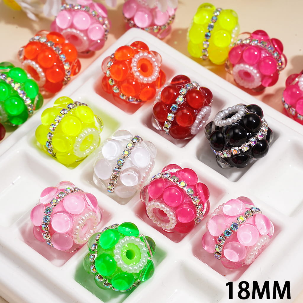 Elegant Hand-Made Neon Colors Accented with AB Rhinestone & White Pearl Chains Acrylic Beads, Random Mix