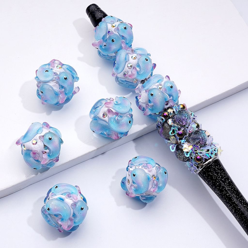 Adorable Blue Dolphin Clay Beads with AB Rhinestones, Approx. 20MM