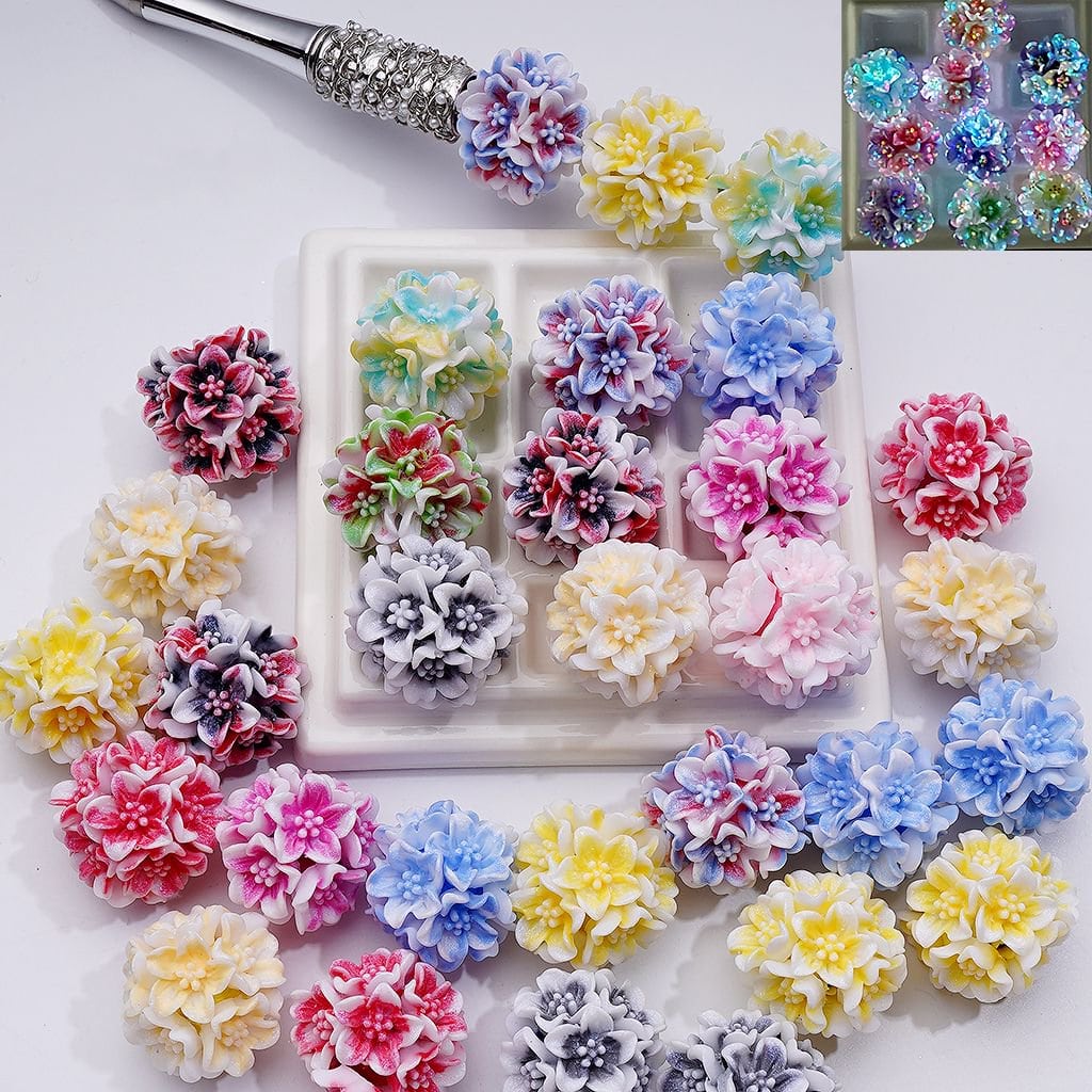 Soft Lily Flower Clay Beads with Luminous Glitter 24MM Random Mix for Crafts & Jewelry