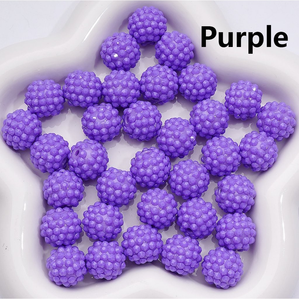 Waxberry Ball Round Acrylic Beads Solid Color with Sparkling Rhinestones,16MM Accent Beads