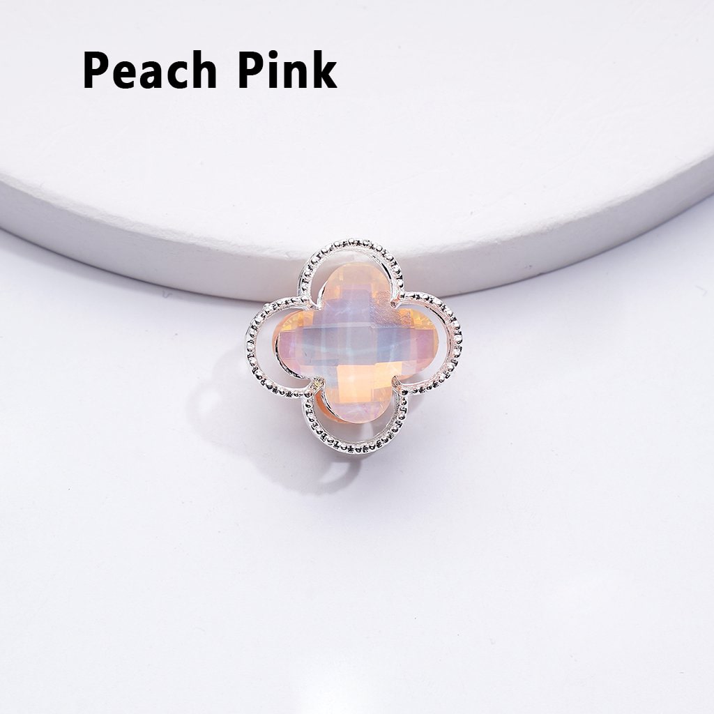 Elegant Silver Alloy Quatrefoil Floral Beads Adorned with Vibrant Shimmering Rhinestones, Approximately 16MM