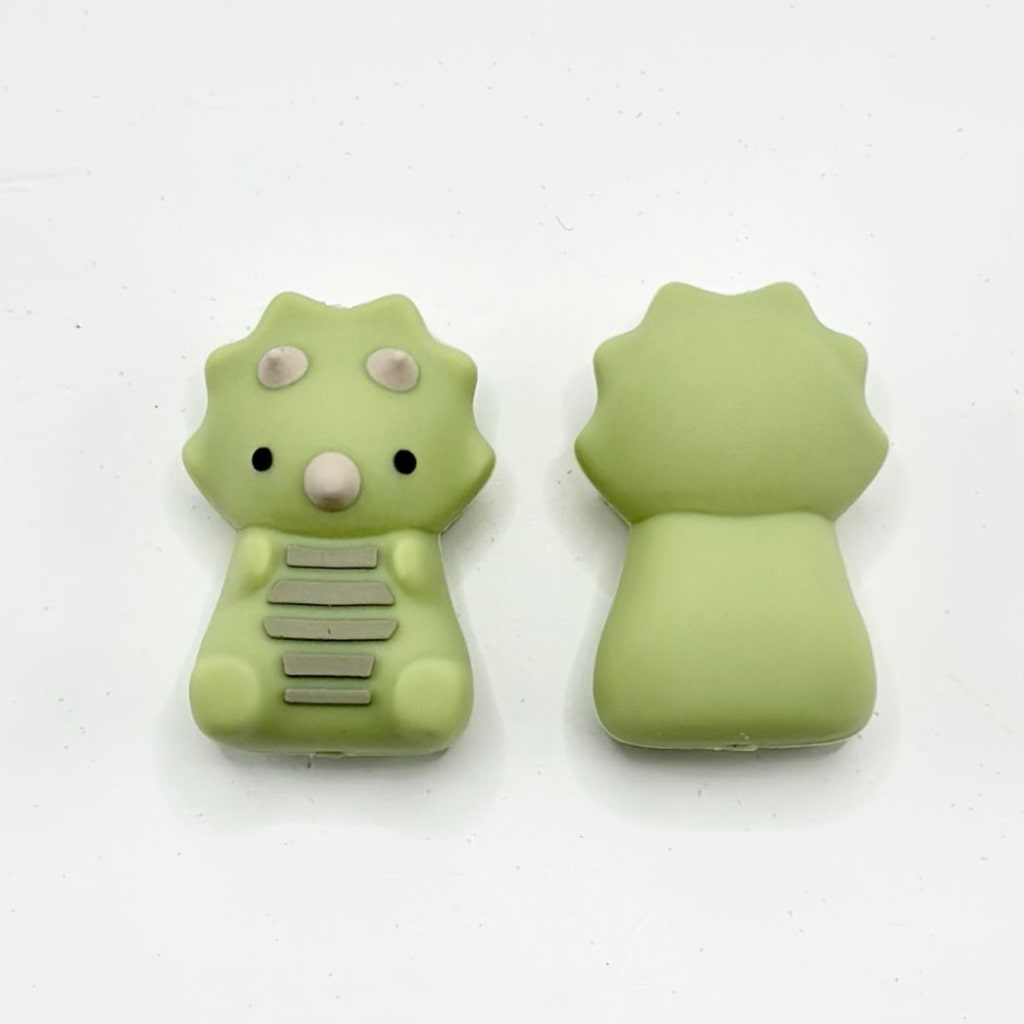 Cute Little 3D Green Monster Dinosaur Triceratops Silicone Focal Beads