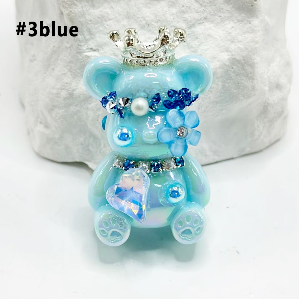 Silver Alloy Crown White Pearls Small Flowerwith Shiny Rhinestones Heart Diamond, Bling Bling Cute Bear Acrylic Beads Around 38*22MM