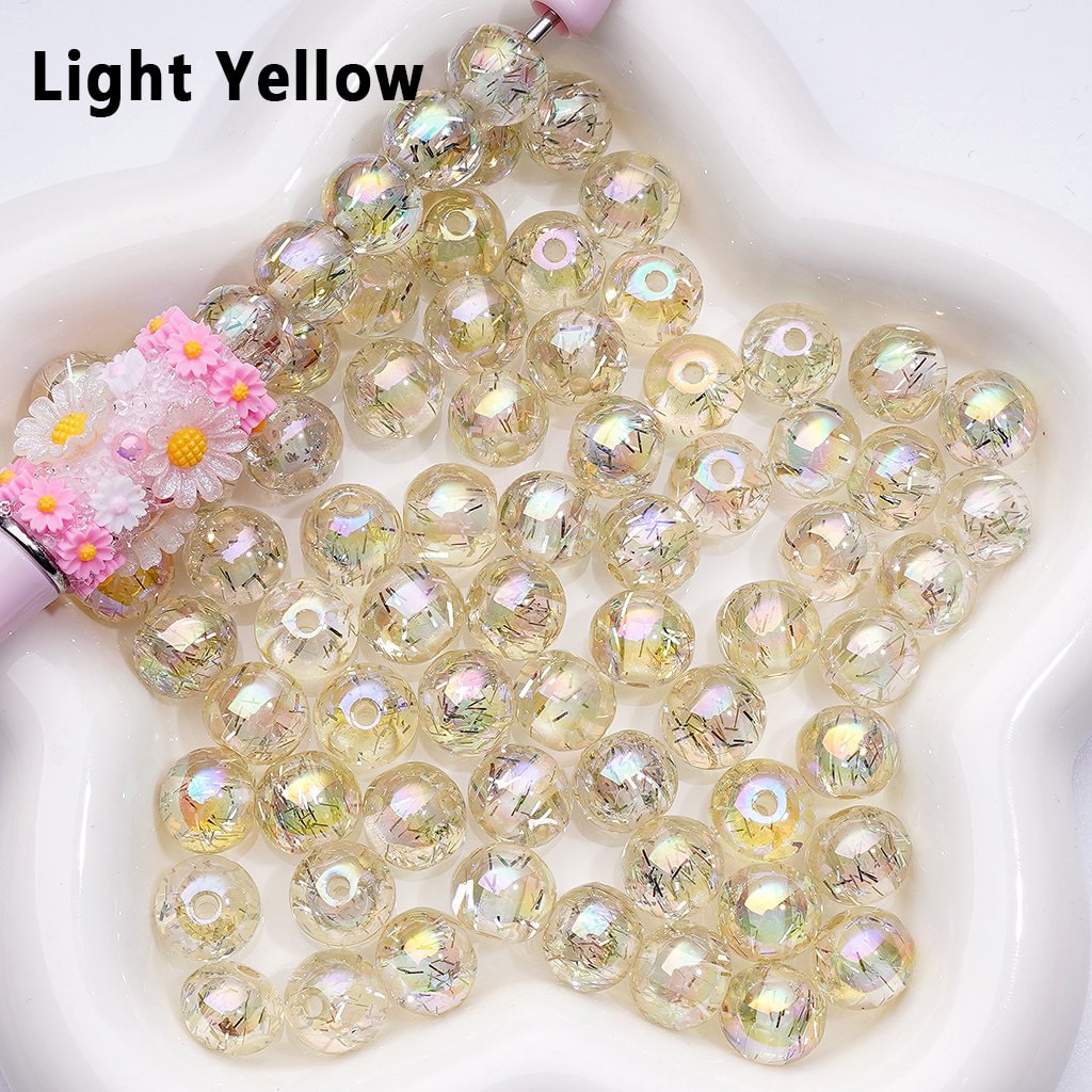 12MM Round Acrylic Beads – UV-Coated Multi-Color Translucent with Mini Silver Foil Paper Inside