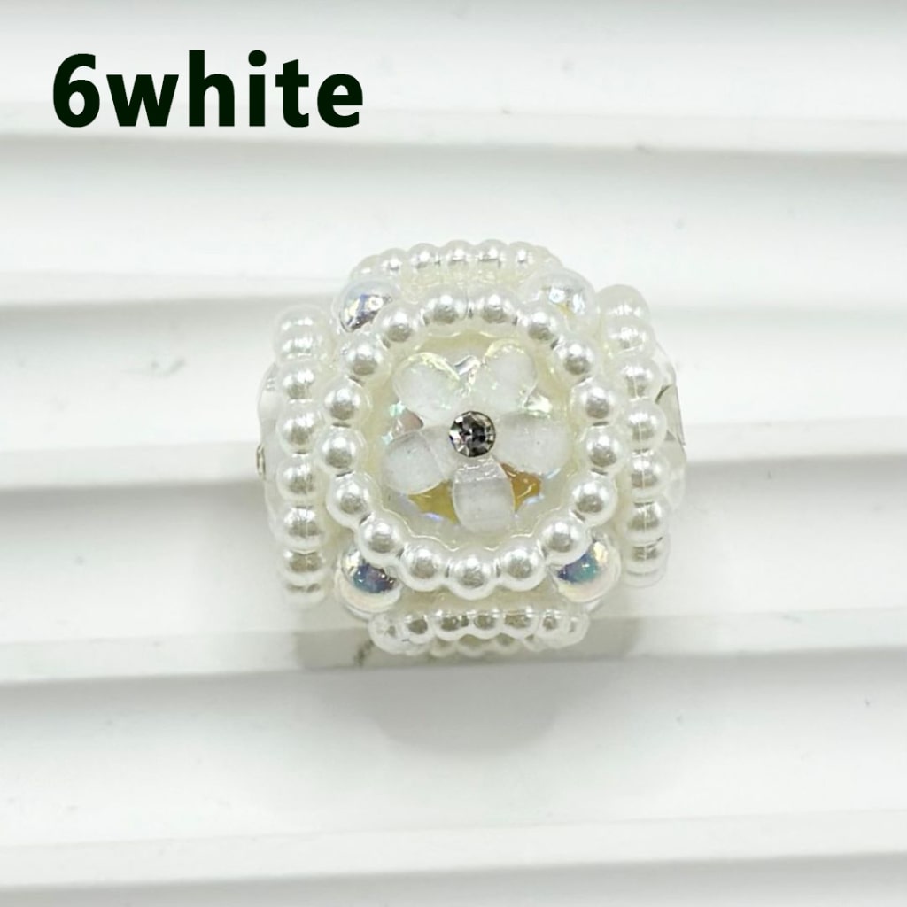 Cute Flowers Clear Rhinestone Inside Bling Bling MiniWhite Pearls Ring Loop Round Acrylic Beads, 20MM