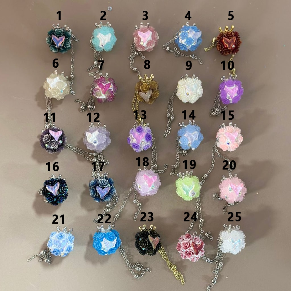 Silver Alloy Crown Chains with Bling Bling Glittery Flowers, AB Rhinestones, Colorful Heart Rhinestones, and Round Clay Beads 20MM Please Read the Description