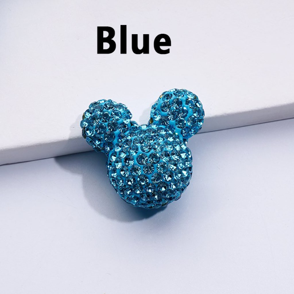 Vivid Cute Mickey Minnie Mouse Head Clay Beads with Shiny Rhinestones, Solid Color, Approx. 22x24x17MM