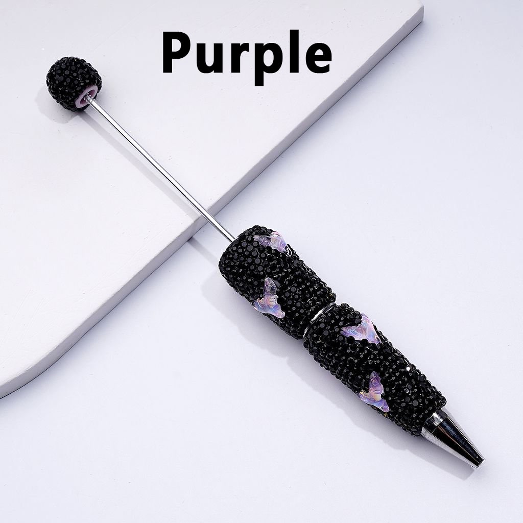Beadable Clay Pens with Cute Clear Colorful Fish Tails, Fully Covered in Black Rhinestones