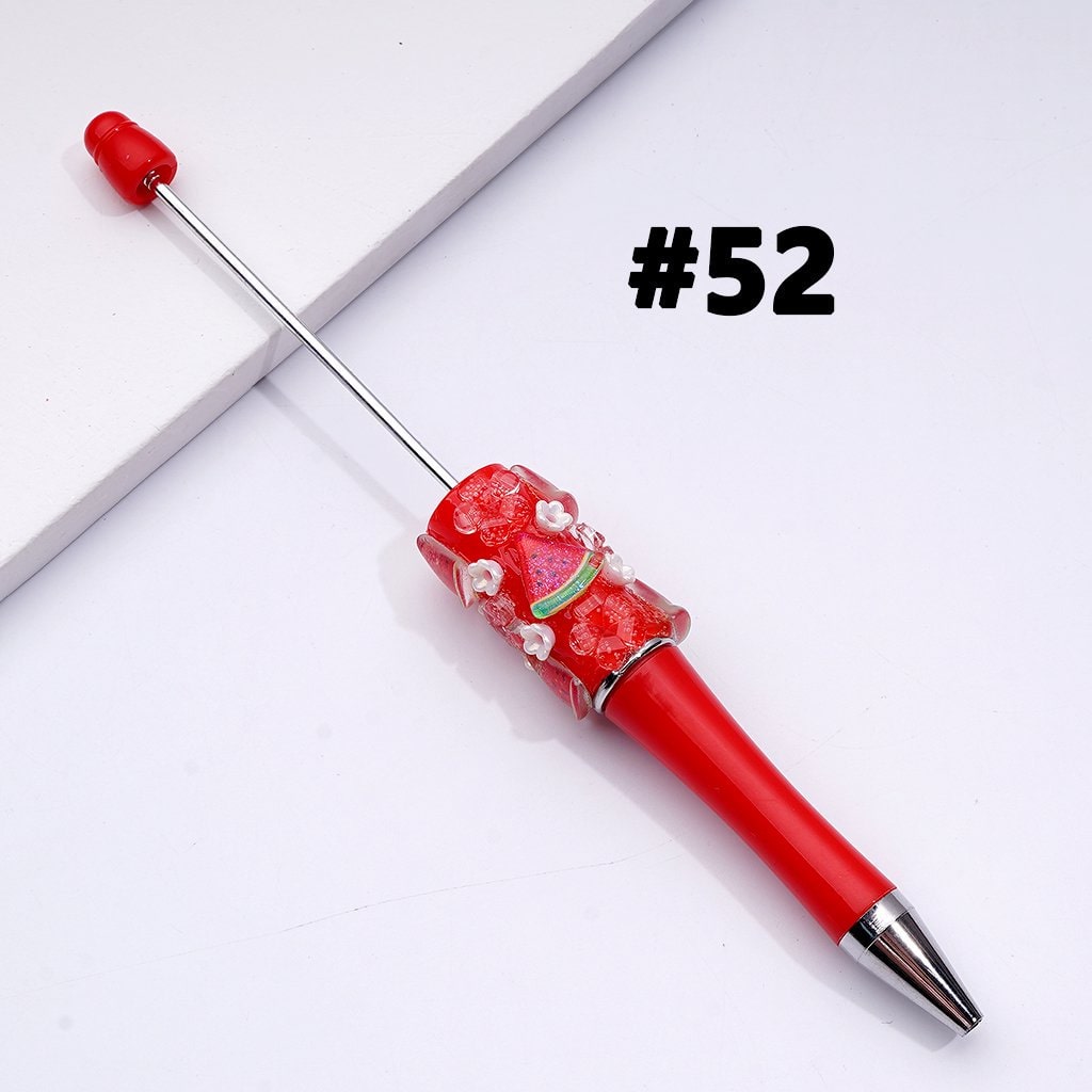 Beadable Pen with Assorted Fruit Charms Strawberry, Grape, Pineapple, Apple, and More, Random Mix