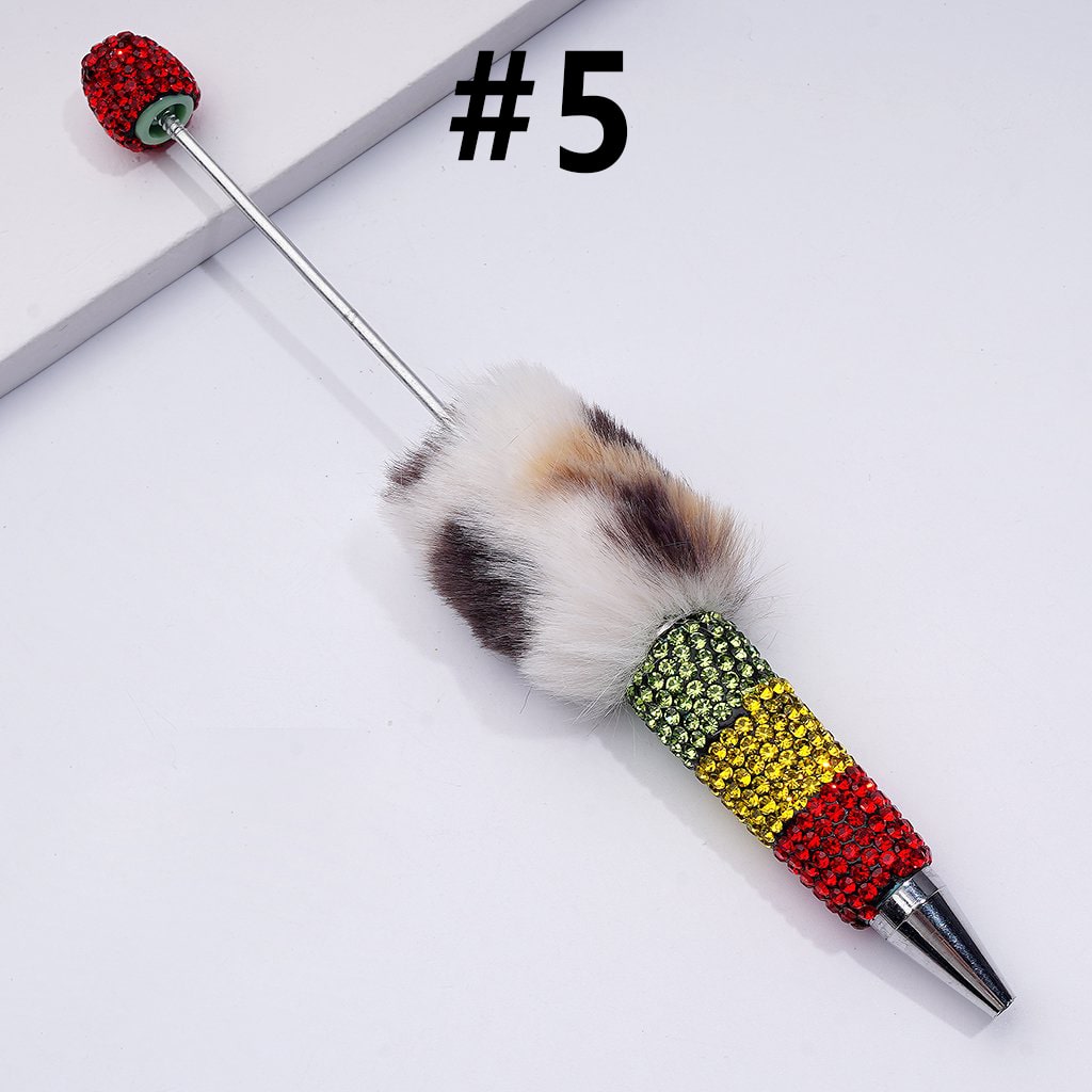 Pom Pom Beadable Clay Pens Covered with Shiny Green Yellow Red Rhinestones Along the Entire Pen