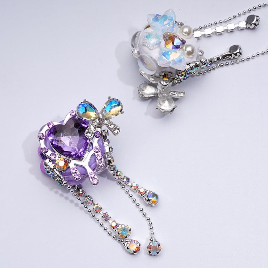 Silver Alloy Exquisite Fancy Hearts Bows with Shiny Rhinestones Chains Tassels White Pearls Cute Hearts Butterflies Stars Clay Beads, Around 30*60MM