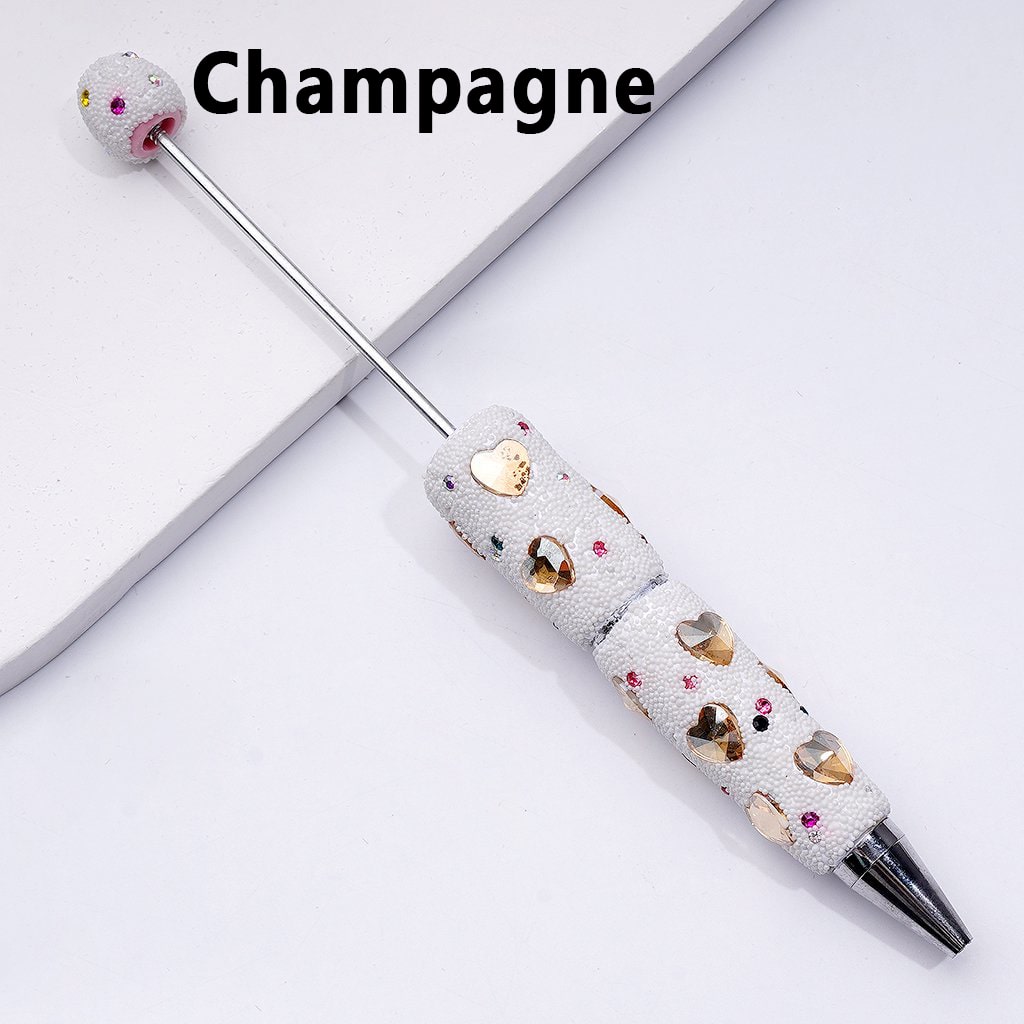 Elegant Beadable Heart Pen – Solid Colors with Sparkling Rhinestones & Mini Snow Balls