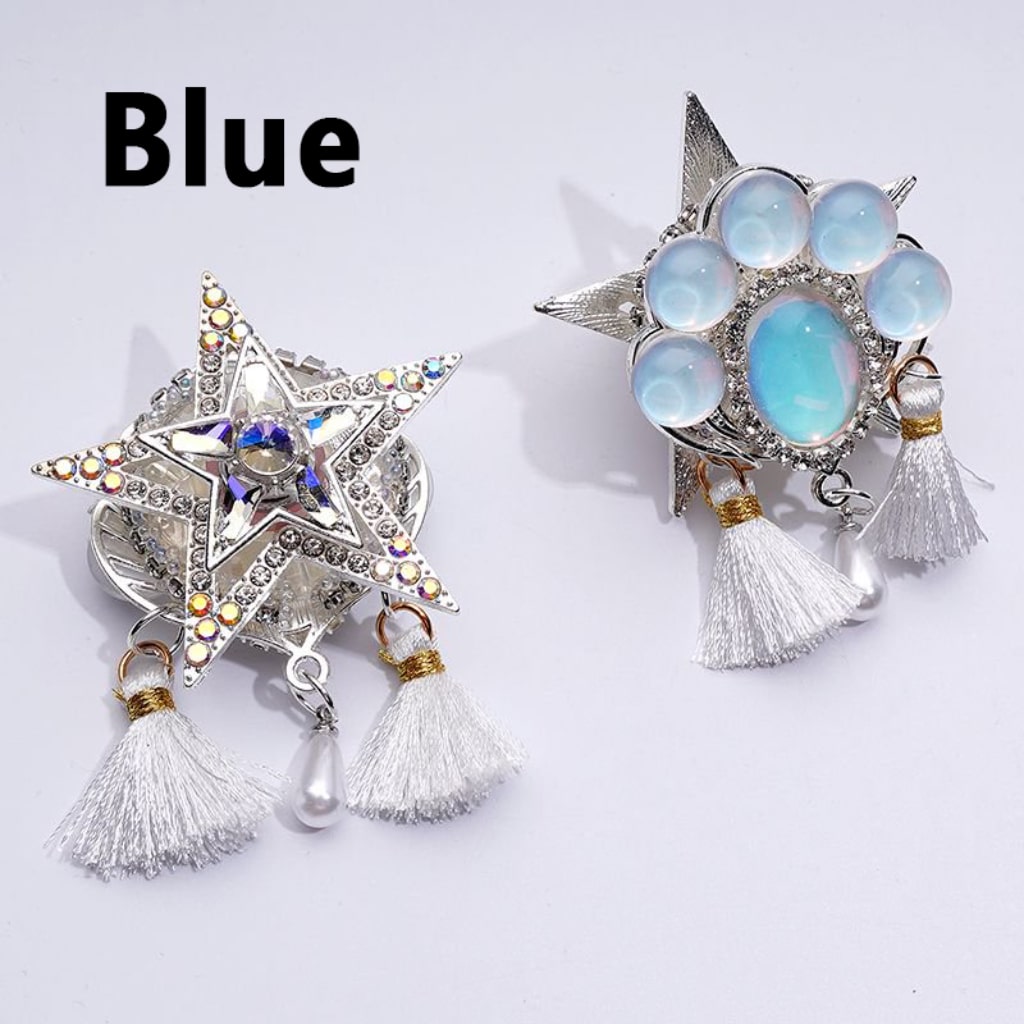 Elegant Silver Alloy Star Leaf Adorned with Clear & Multi-Color Sparkling Rhinestones, Mini Bubble Balls & White Pearl Tassel Pendant Embellished with Acrylic Beads Approx. 46x64MM