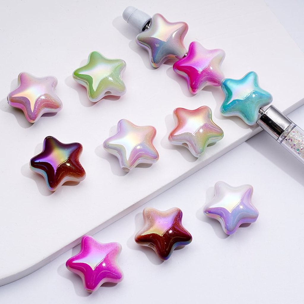 20MM Double-Color Five-Pointed Star Acrylic Beads with UV Coating Mixed Assortment