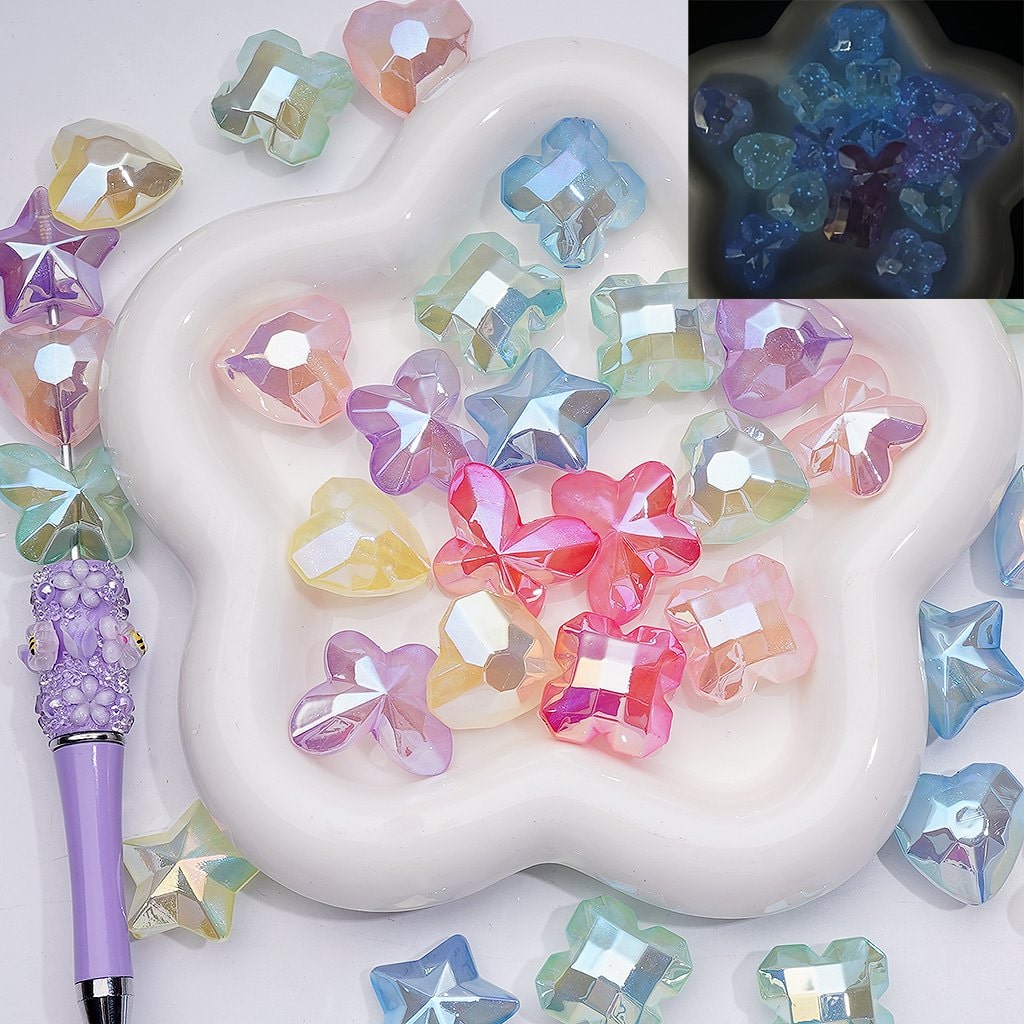Star Heart Butterfly Four-Leaf Clover Luminous Acrylic Beads Mix