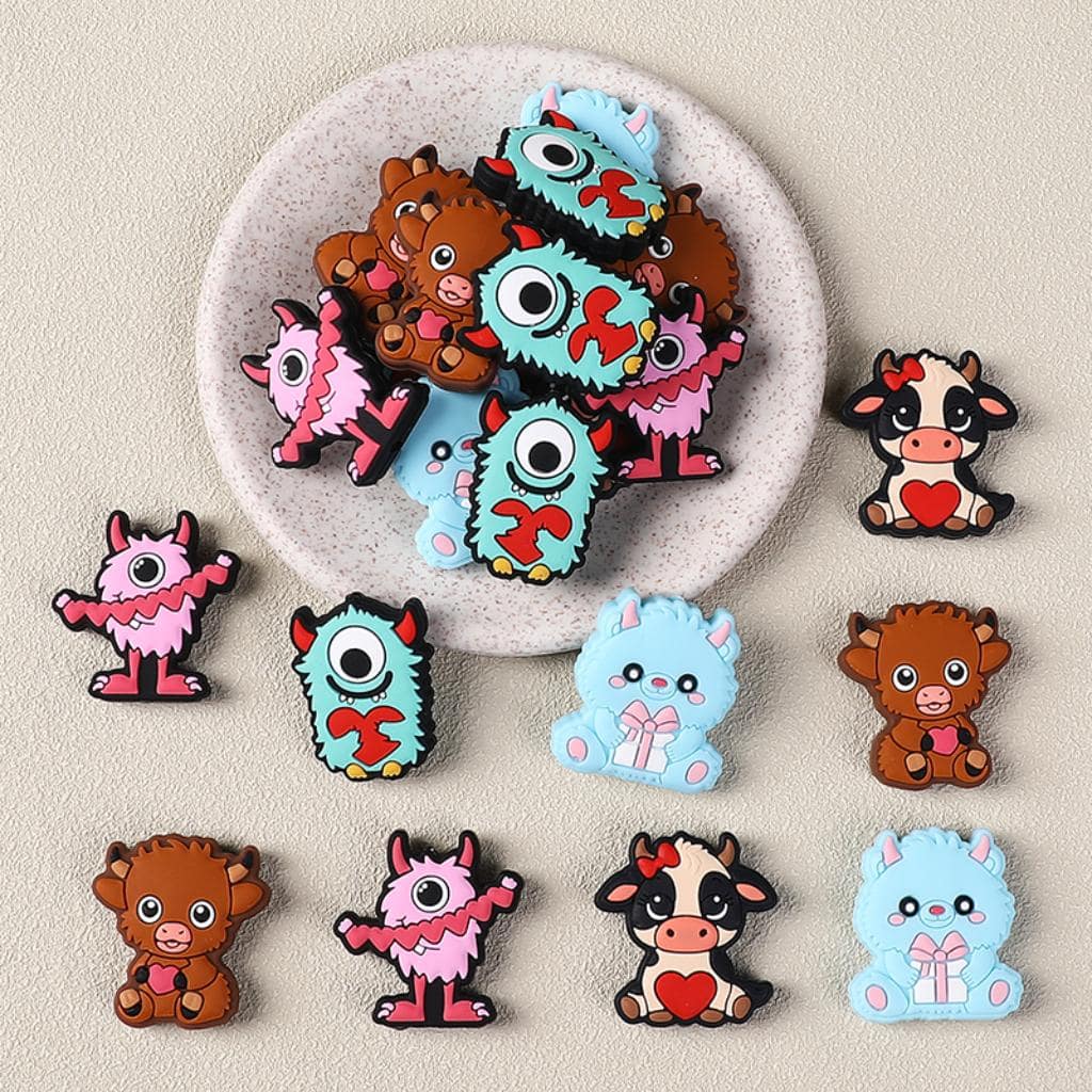 Heart Monster Cow Little Cute Silicone Focal Beads