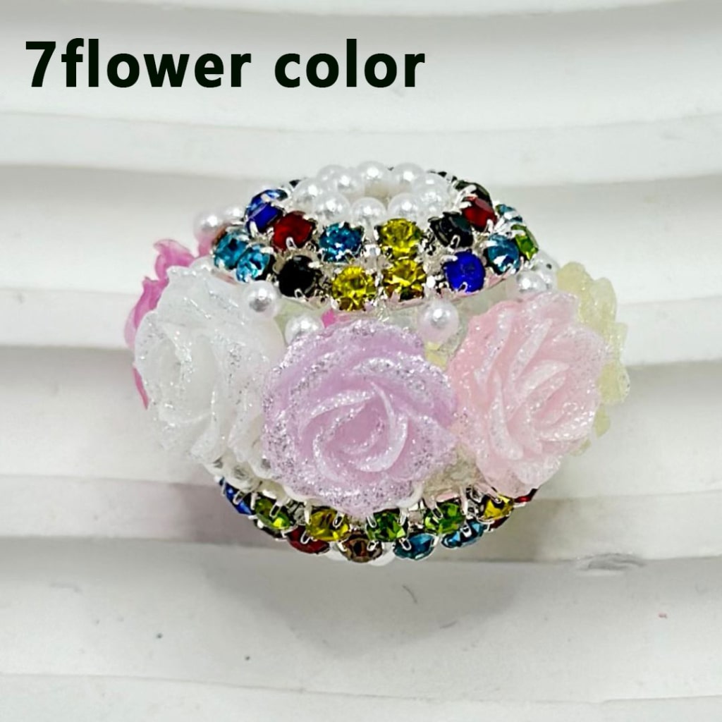 Delicate Glittery Luminous Flowers with White Pearls, Colorful Rhinestones Chain, Clear Round Acrylic Beads, Around 24*18MM
