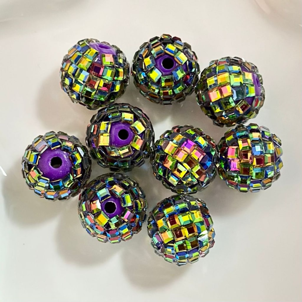 Sparkling Disco Ball Beads, 16mm Acrylic Beads with Crystal Rhinestones, Disco Ball Shape