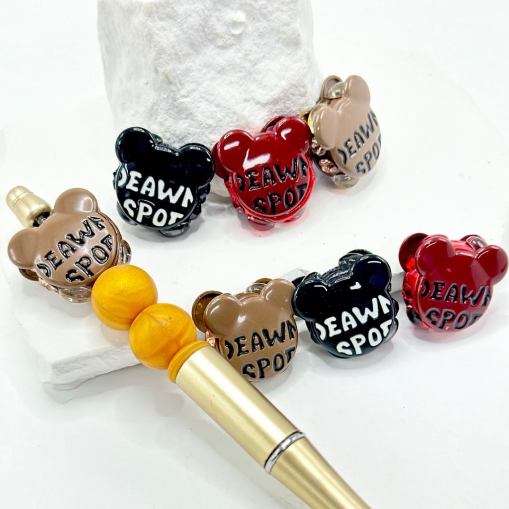 Coffee Red Black Alloy Exquisite Mickey Minnie Mouse Head with Shiny Rhinestones, Oval Pearls, and Clay Beads Around 23*25MM