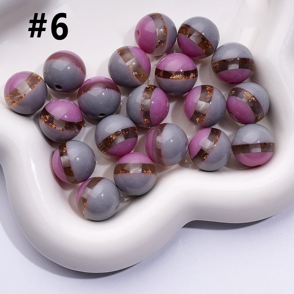 16MM Round Cat Eye Acrylic Beads with Glitter & Gold Foil Core, Dual-Tone Shine for DIY Crafts