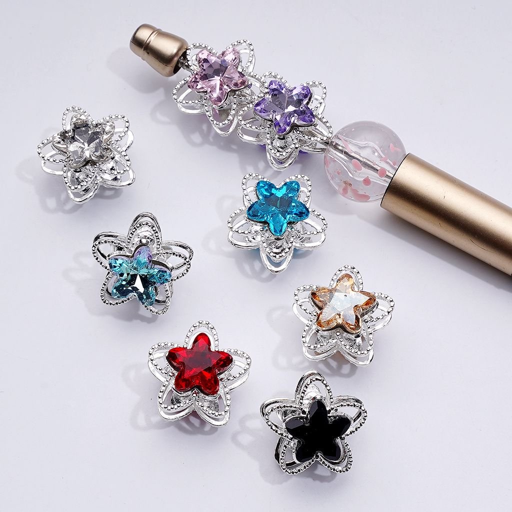 Elegant Silver Alloy Flower Bead with Multi-Color Sparkling Rhinestones, Around 19MM