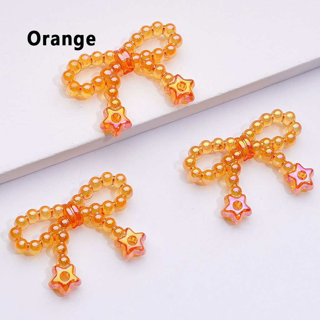 Translucent Acrylic Beads with UV Coated Pearls, Star Ring Accents and Bowknots, Around 23*33MM