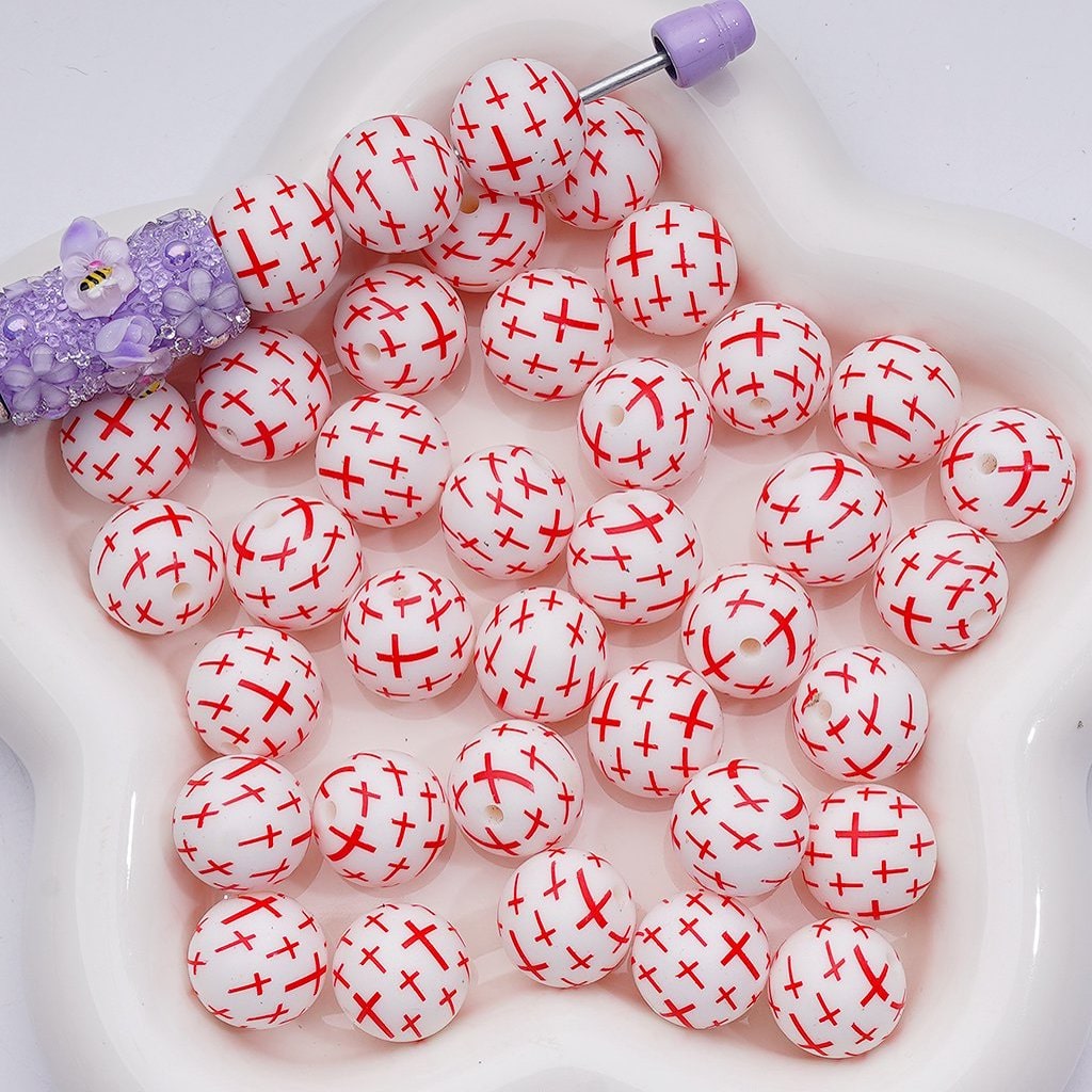 Mini Red Cross Print Medical Theme Silicone Craft Beads Z-00248