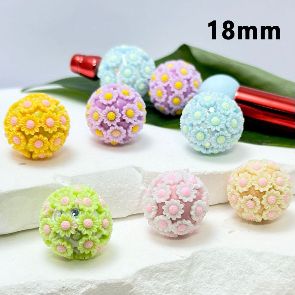 Cute Flowers Colorful Mini AB Rhinestones Round Clay Beads, 18MM, Please Read the Description