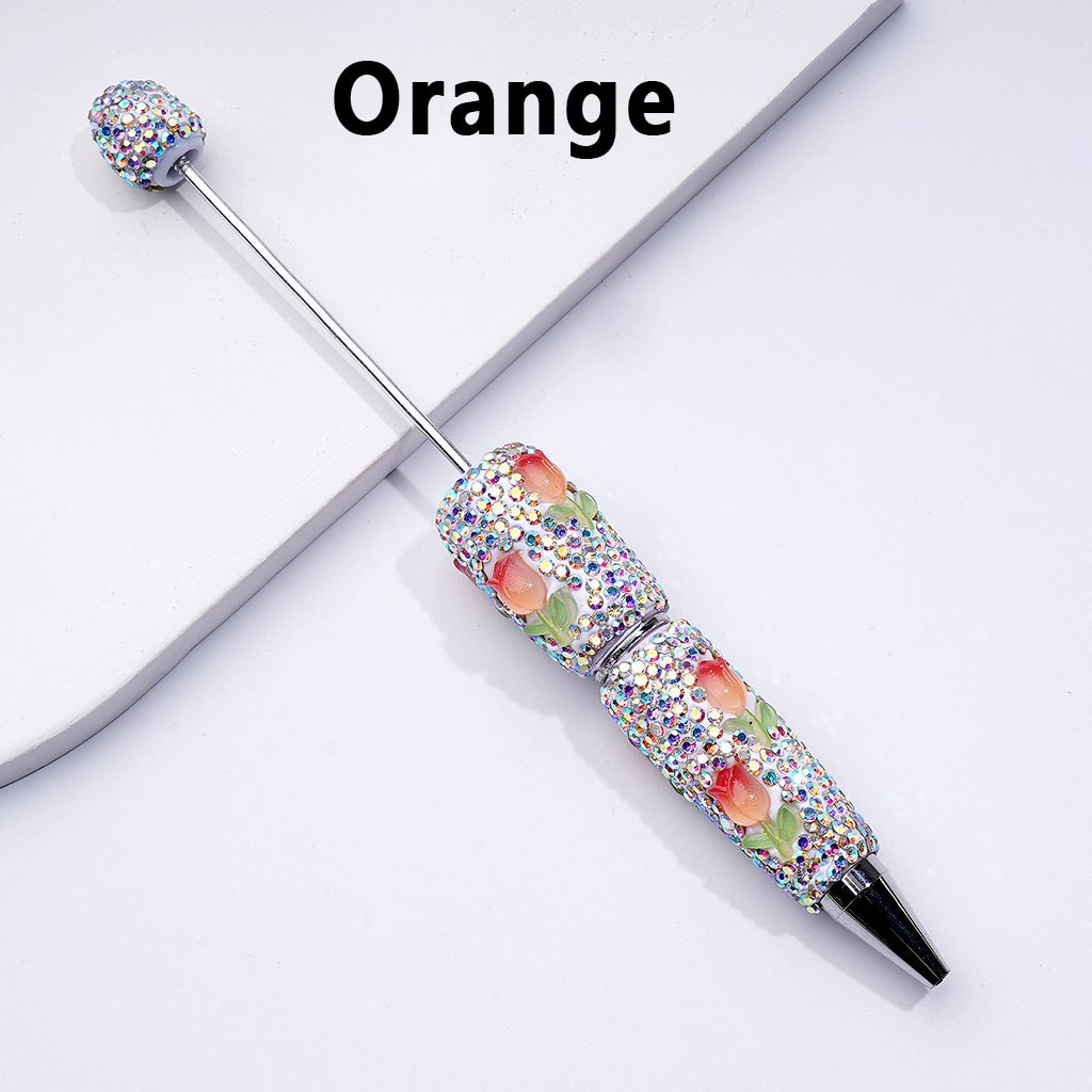 Beadable Clay Pens with Mini Cute Tulip Flowers, Fully Covered in AB Rhinestones