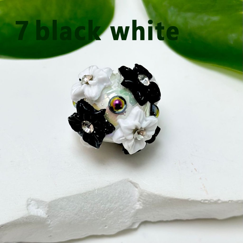 Cute Mini Round Acrylic Beads with Colorful Flowers, Clear Rhinestone Inside, and Shiny Pearls, Around 22MM