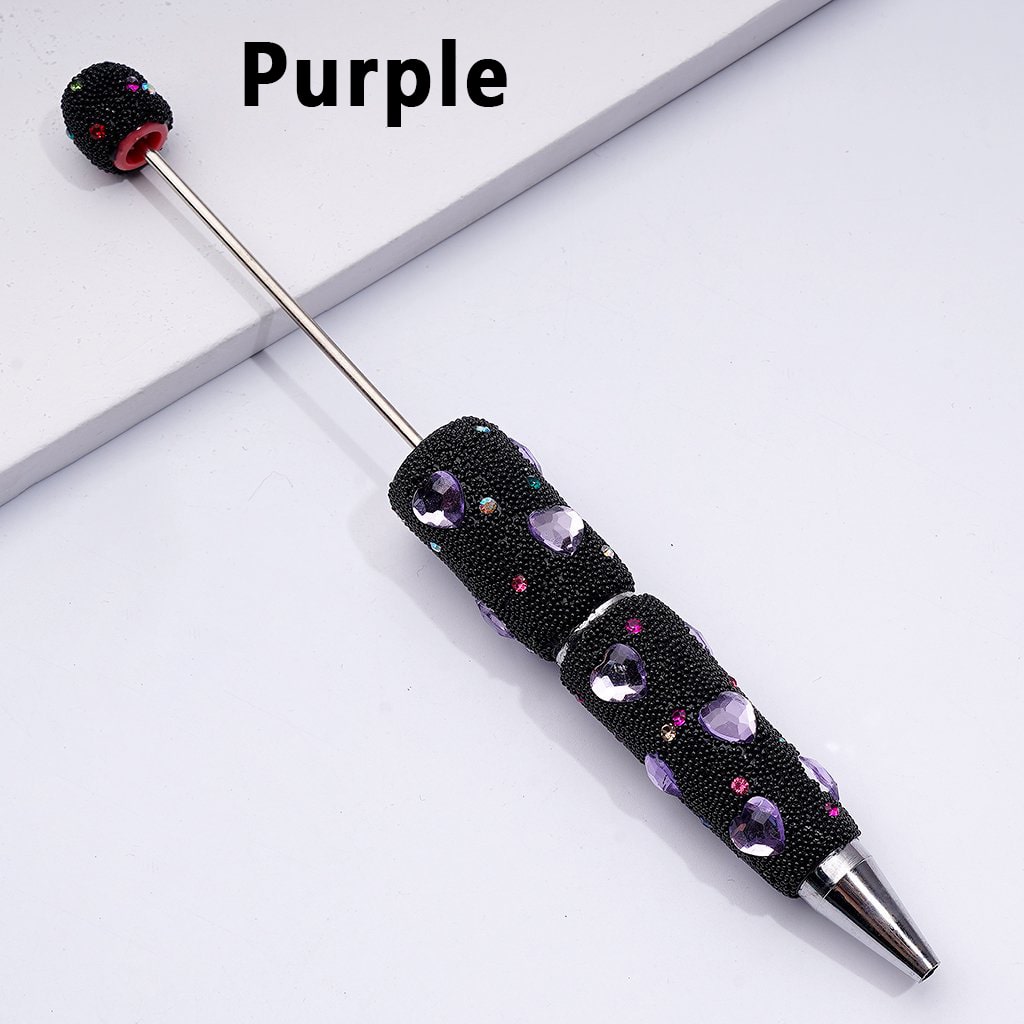 Clay Beadable Pens – Covered in Mini Rhinestones, Shiny Heart Accents & Black Snowball Texture
