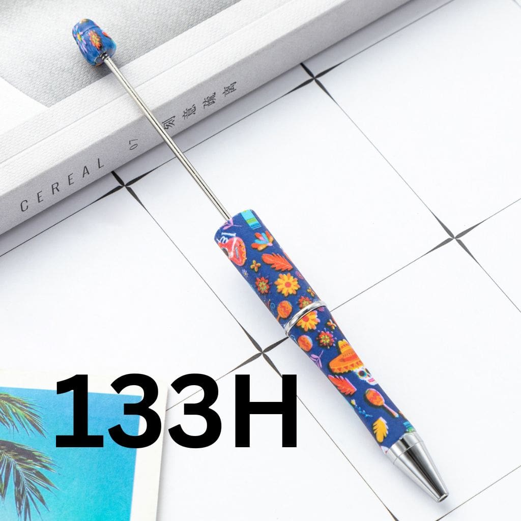 Blue Dark Color with Beadable Pens Flowers Printed Number 133H