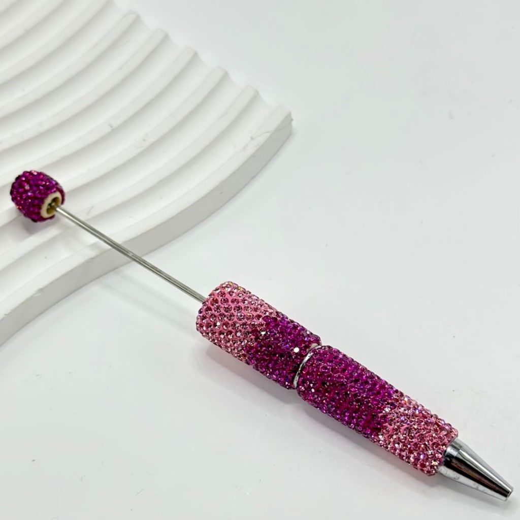 Rose Red Pink Rhinestones with Beadable Clay Pens Covered the Entire Pen