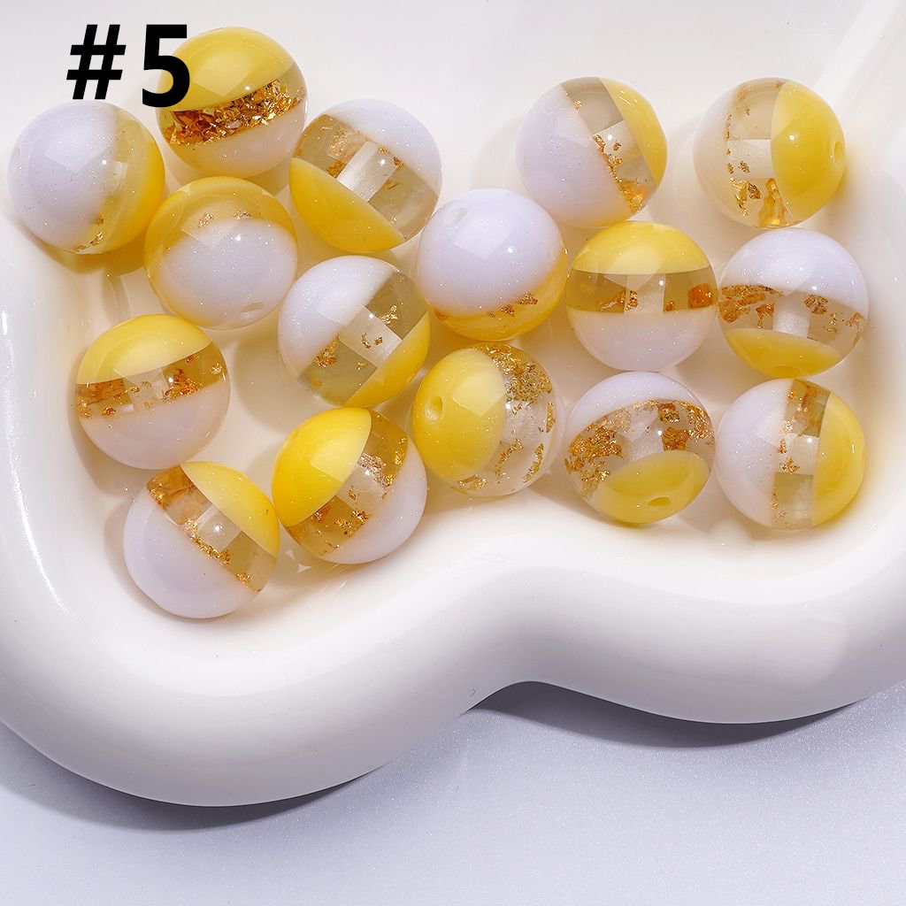 16MM Round Cat Eye Acrylic Beads with Glitter & Gold Foil Core, Dual-Tone Shine for DIY Crafts