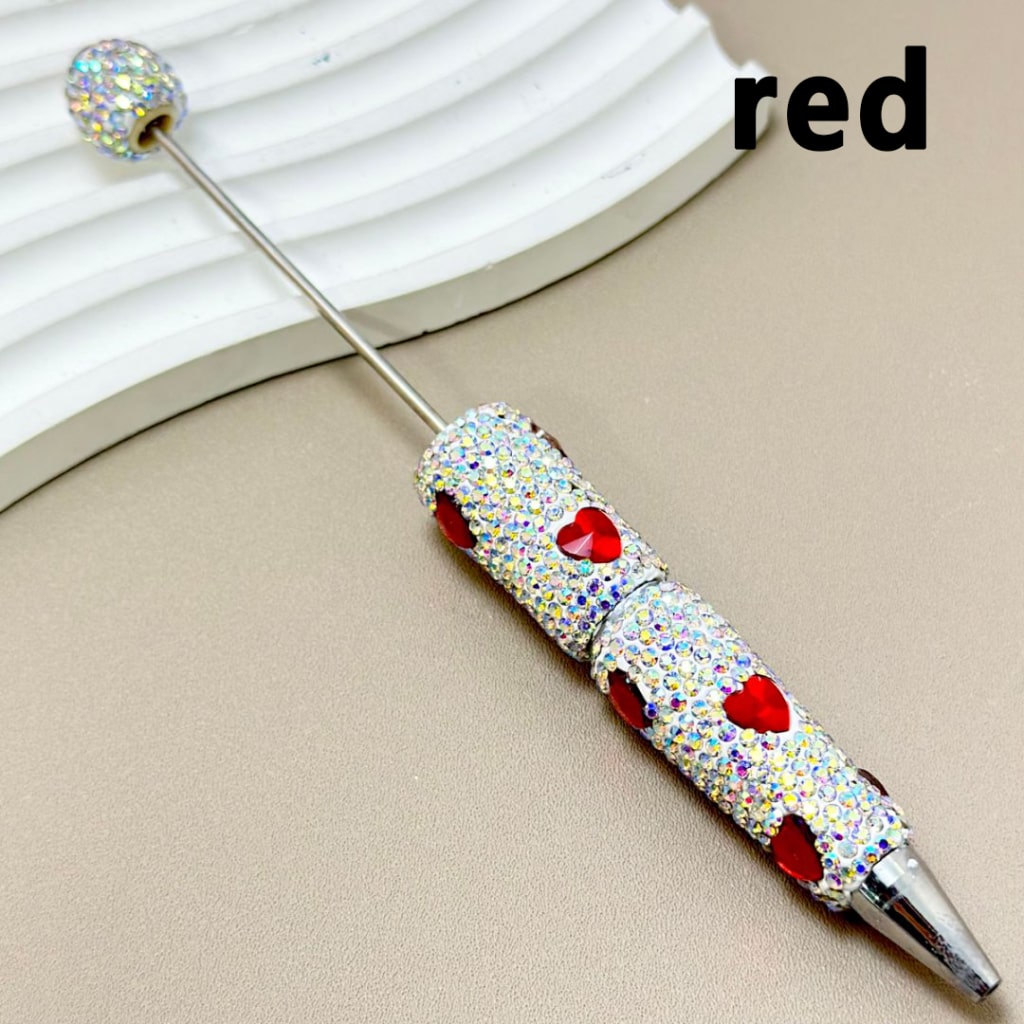 Colorful Heart Rhinestones and Mini AB Rhinestones Beadable Clay Pens Covering the Entire Pen"