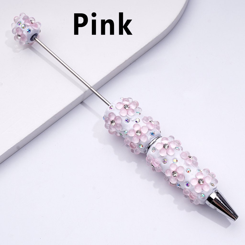 Beadable Clay Pens with Sparkling AB Rhinestone Flowers – Mini Five-Petaled Clear Design