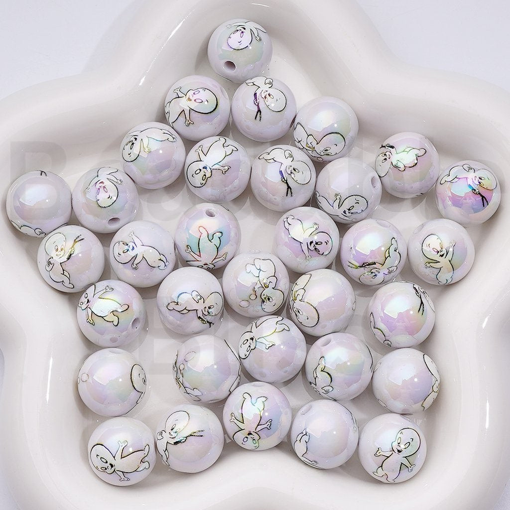 UV Coated Abstract Art Acrylic Beads Multi-Color Round Prints, 16MM (See Description)