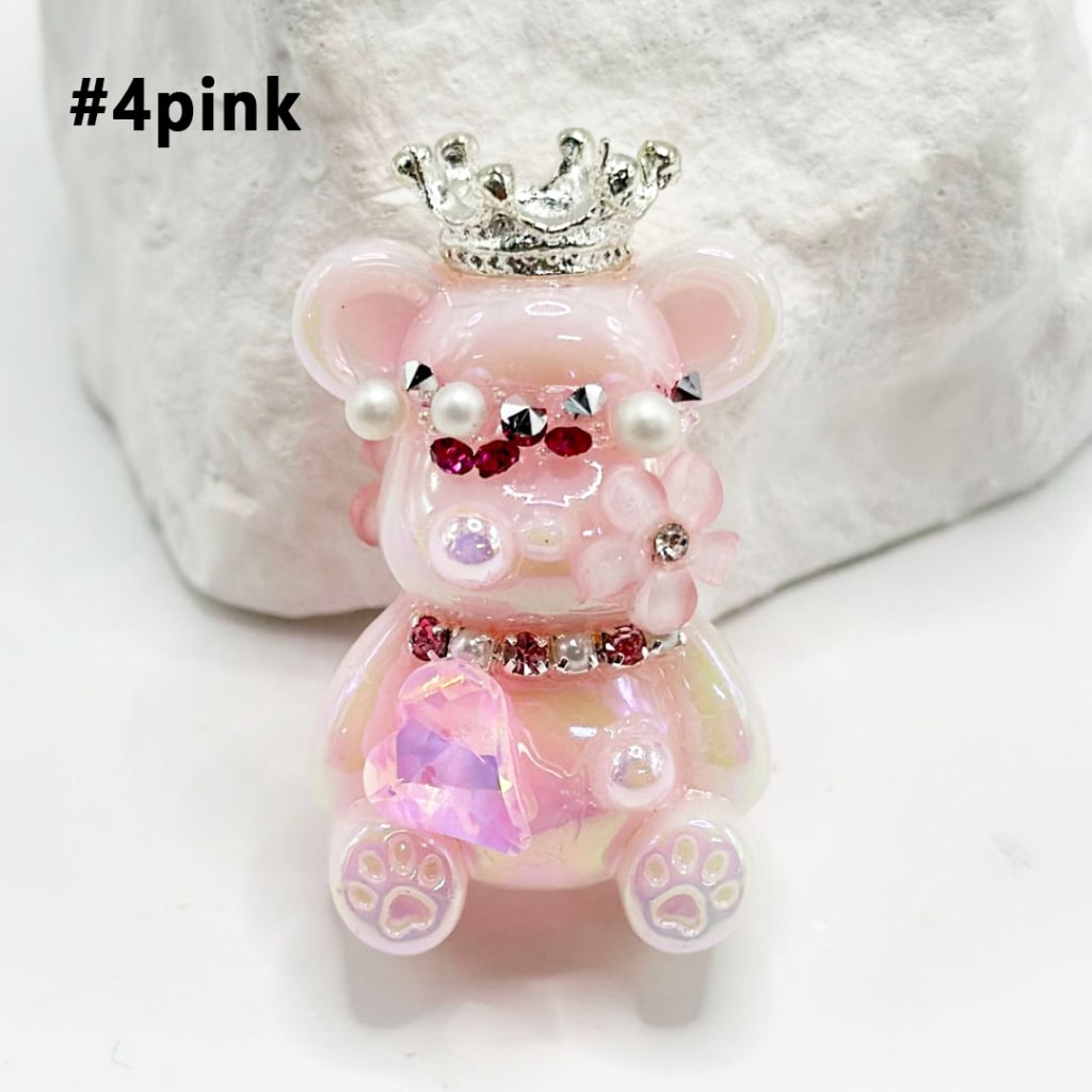 Silver Alloy Crown White Pearls Small Flowerwith Shiny Rhinestones Heart Diamond, Bling Bling Cute Bear Acrylic Beads Around 38*22MM