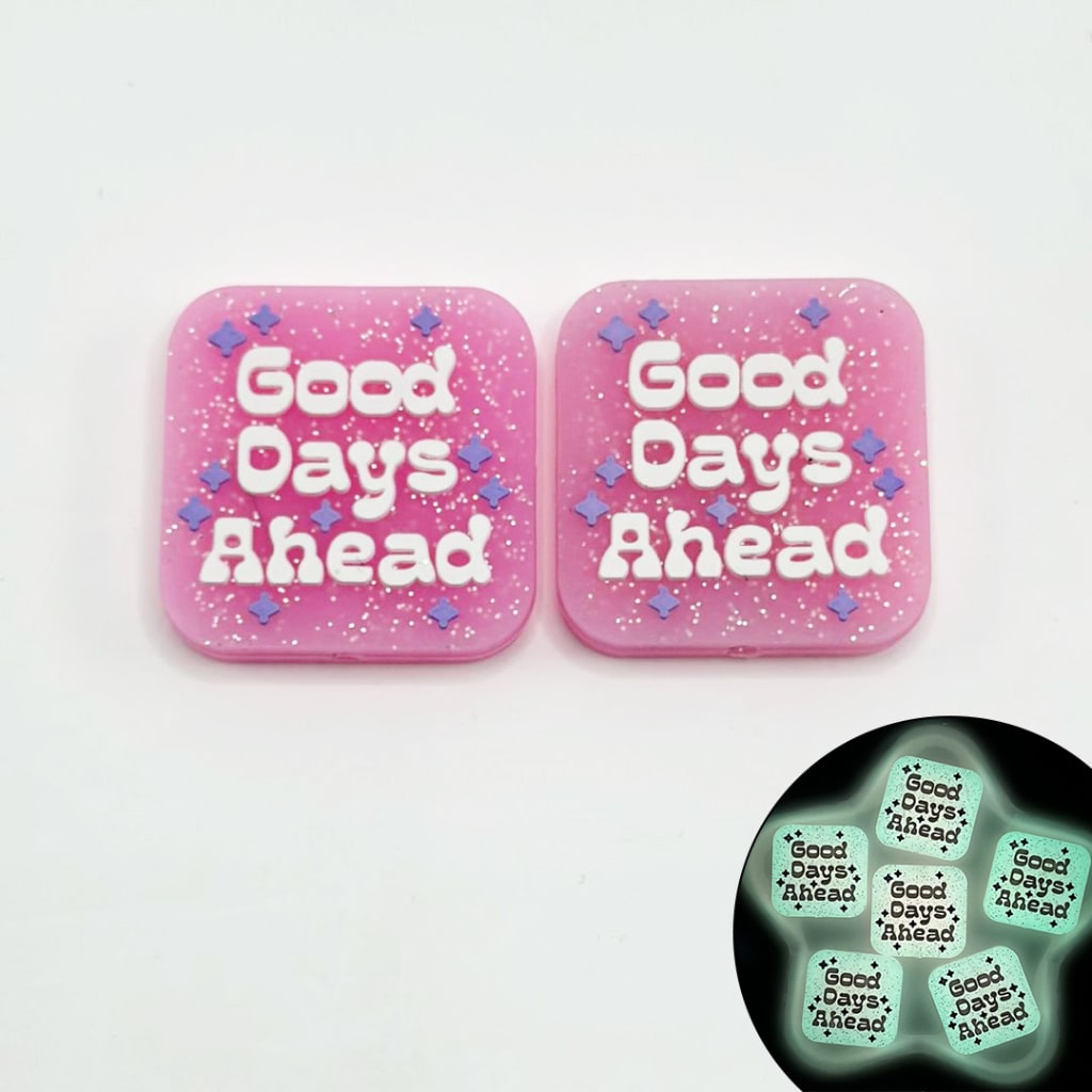 Pink Glitter Luminous Star Good Days Ahead Silicone Focal Beads