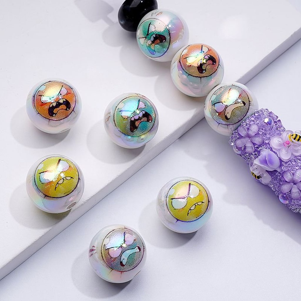Glossy White Acrylic Beads Angry Expression Design, 16MM Assorted Mix