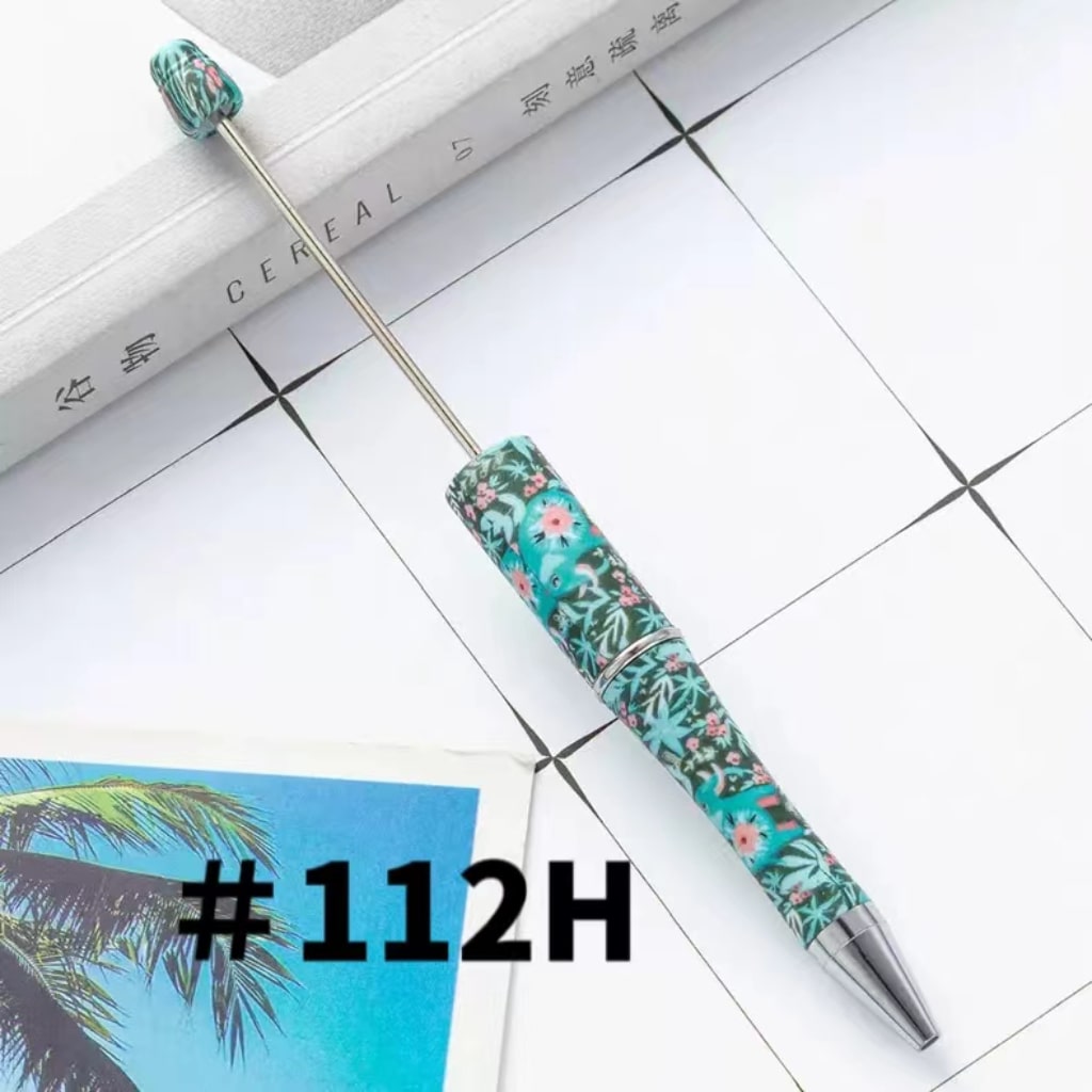 Teal Lovely Colorful Flower Printed Beadable Pens Number 112H