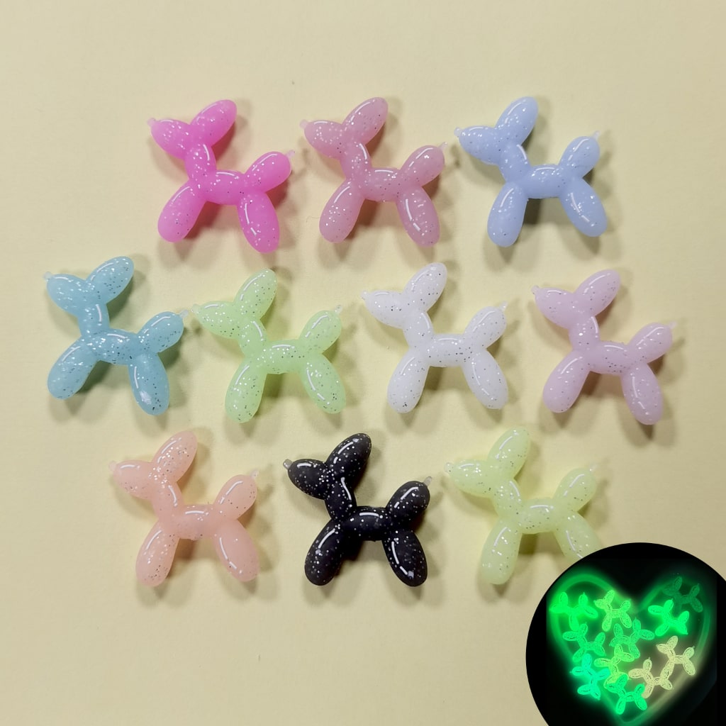 Cute Glitter Balloon Luminous Dog Puppy Silicone Focal Beads, Random Mix