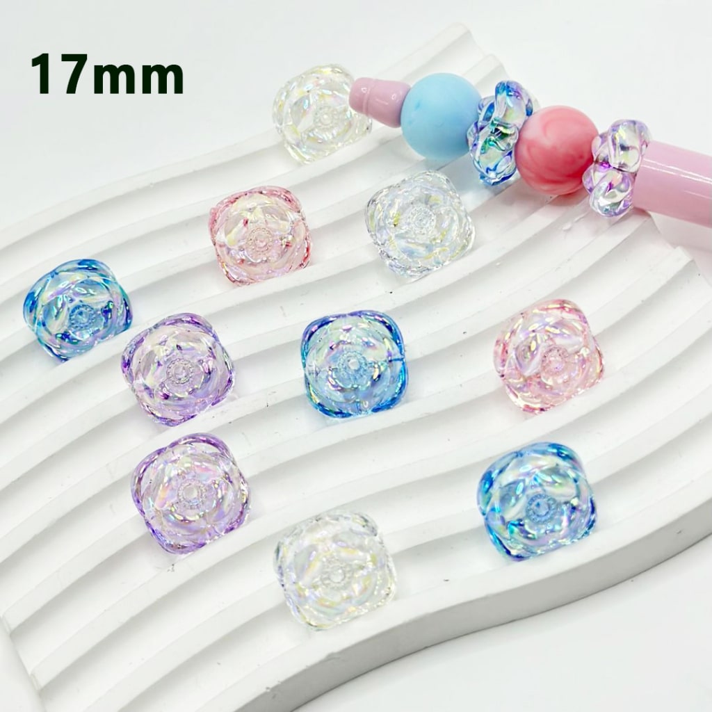 Colorful Flowers Clear UV Finish Acrylic Beads, 17MM, Please Read the Description