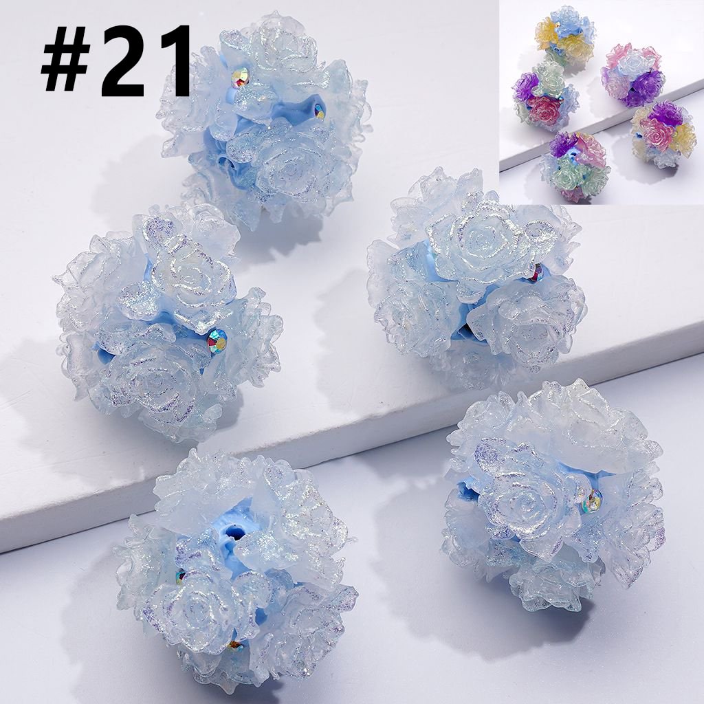 Color Changing Glitter Flower Clay Beads with AB Rhinestones, Round Shape, Approx. 24MM