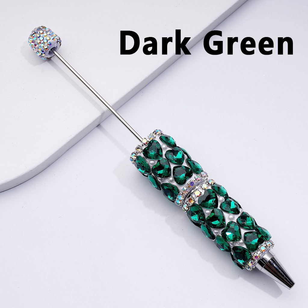 Beadable Clay Pen with Colorful Shiny Hearts, White Pearls & AB Rhinestone Chain DIY Glam Stationery