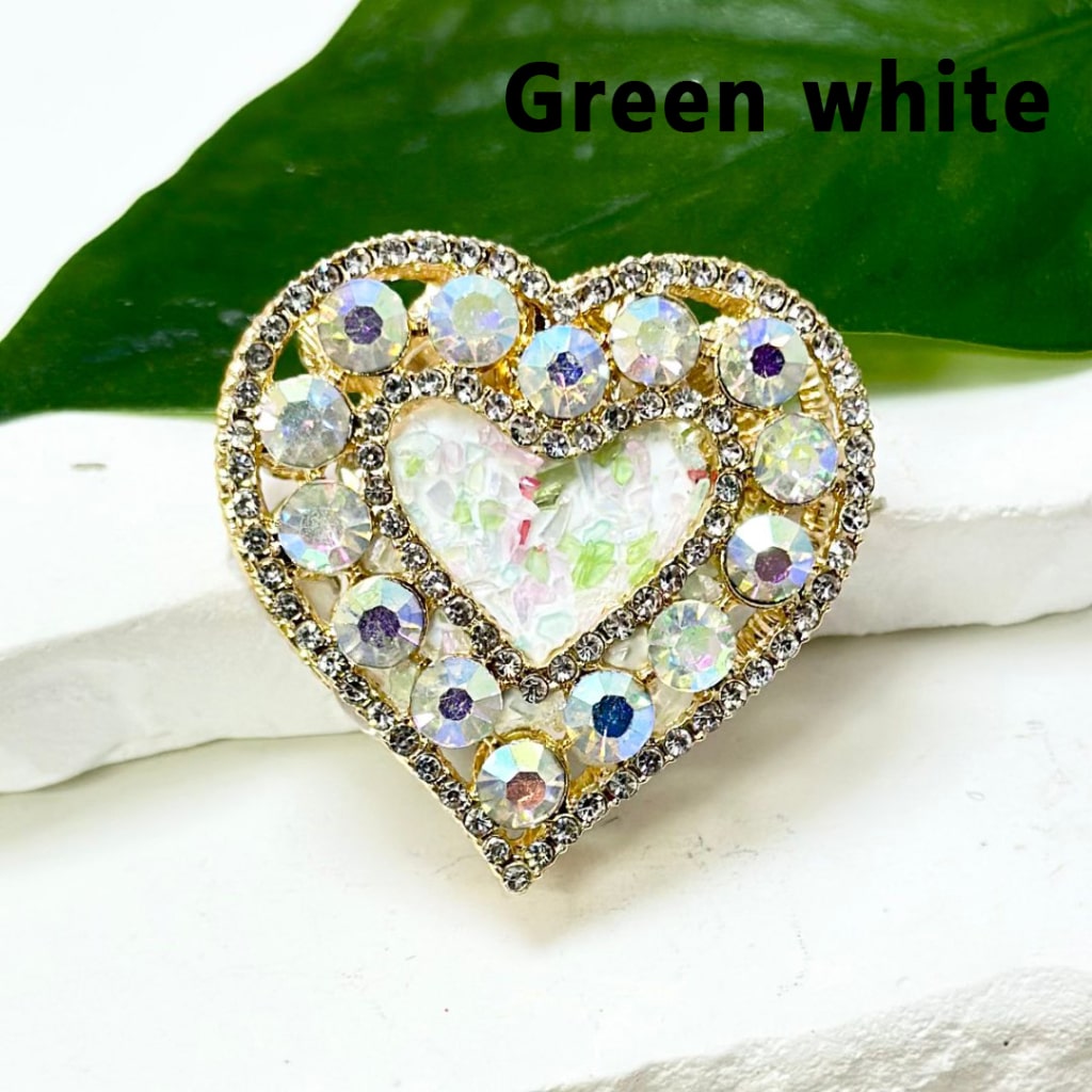 Gold Alloy Heart with Bling Bling Colorful Rhinestones, Small Stones, Oval Pearls, and Clay Beads Around 36*36MM