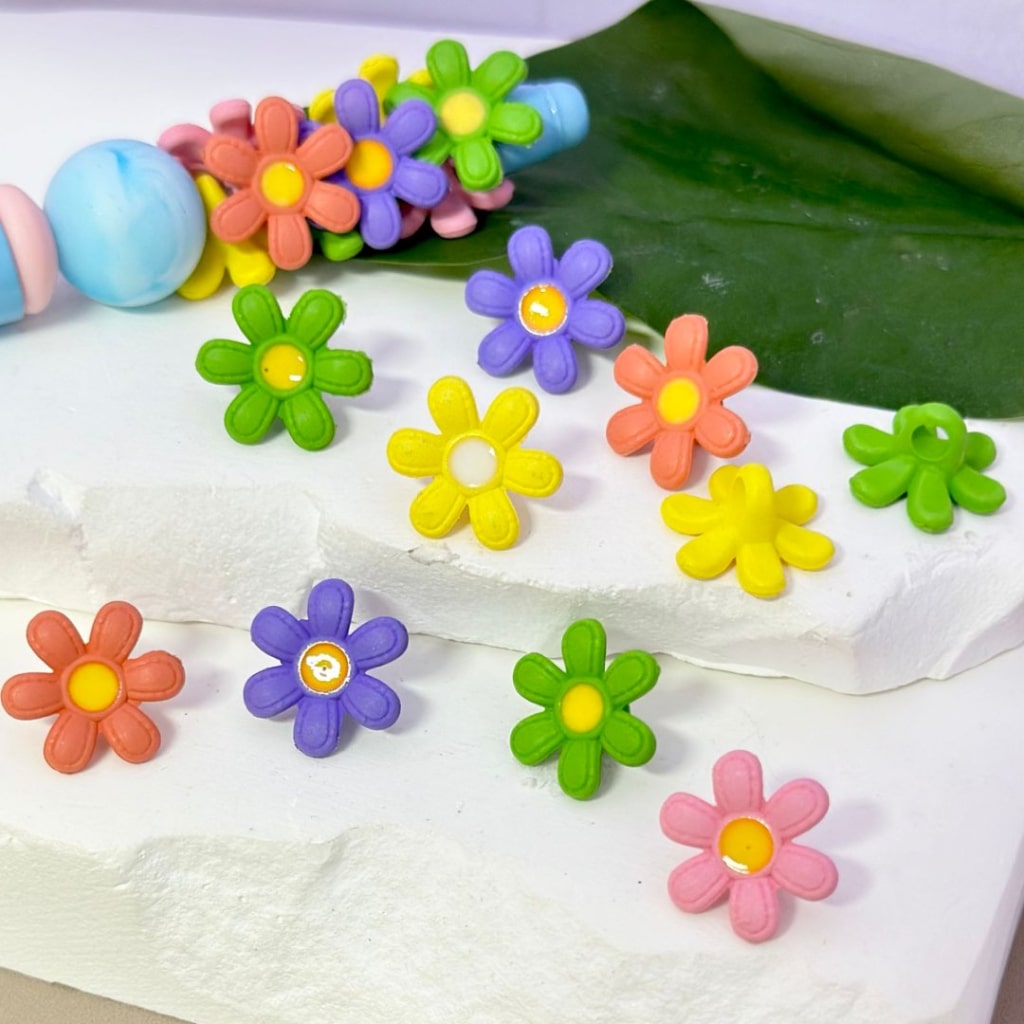 Mini Cute Solid Color Flowers with Small Ring Loop Acrylic Beads, Around 16MM, Please Read the Description