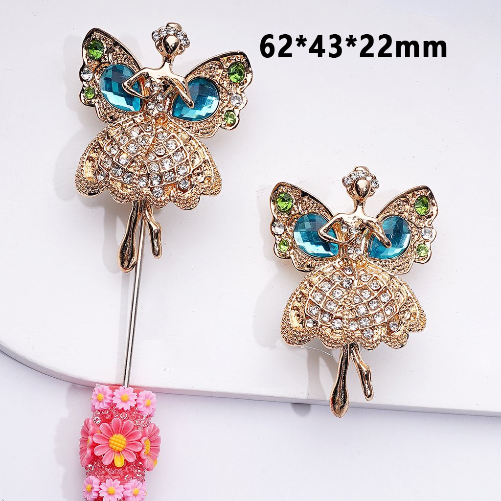 Radiant Gold Alloy Ballerina Angel – Sparkling Rhinestones with Floral & Butterfly Accents